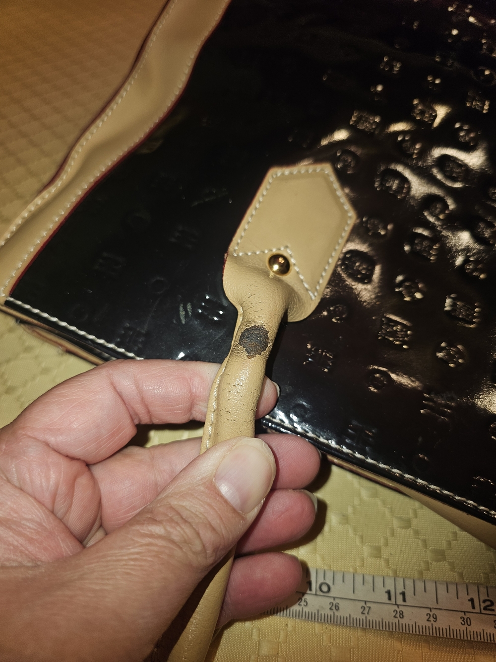 Arcadia Black Patent Tote with Cream Trim - Heavily Discounted Due To Damage - Picture 6 of 13